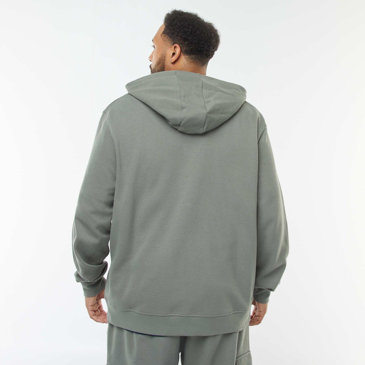Sweat en maille piquée avec ouverture zippée et capuche VERT