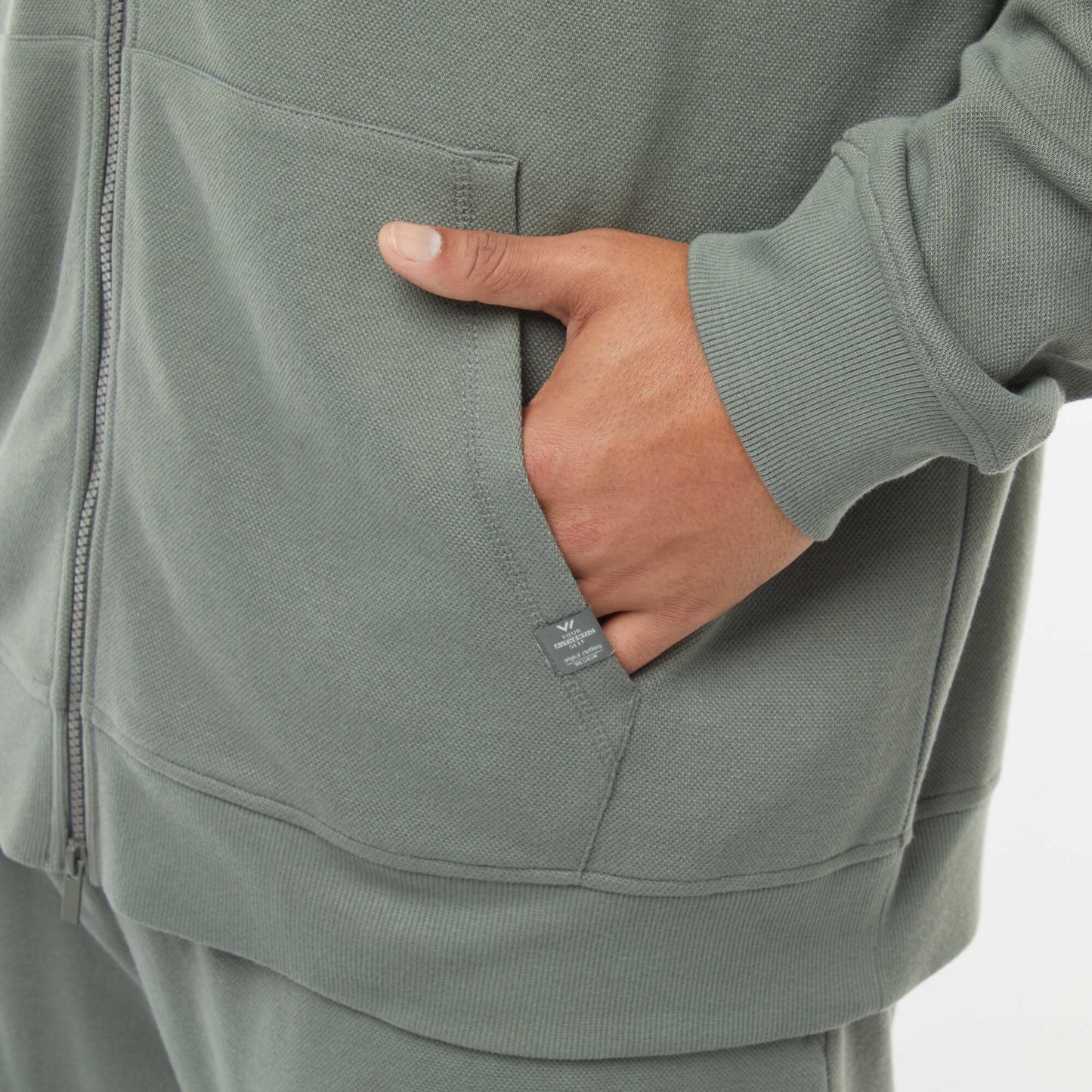 Sweat en maille piquée avec ouverture zippée et capuche VERT