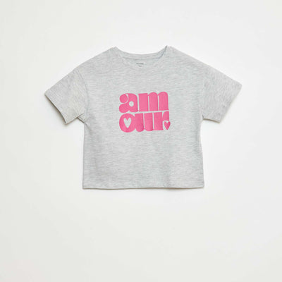 T-shirt imprimé en coton GRIS/ROSE