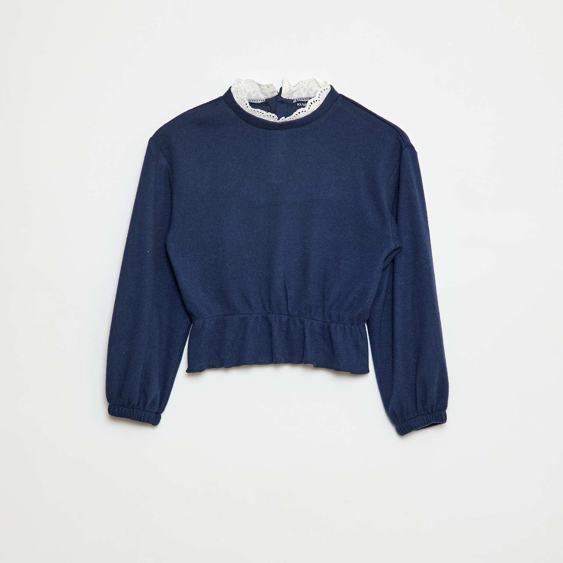 T-shirt en dentelle uni BLEU