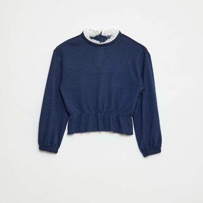 T-shirt en dentelle uni BLEU