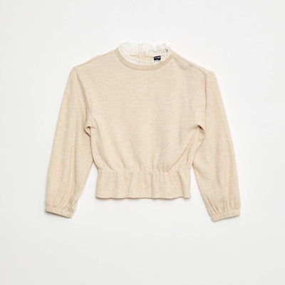 T-shirt en dentelle uni BEIGE