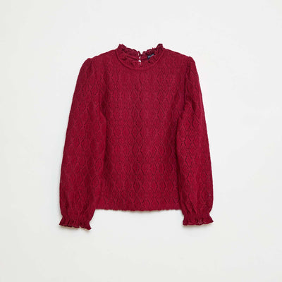 T-shirt en maille ajourée ROUGE
