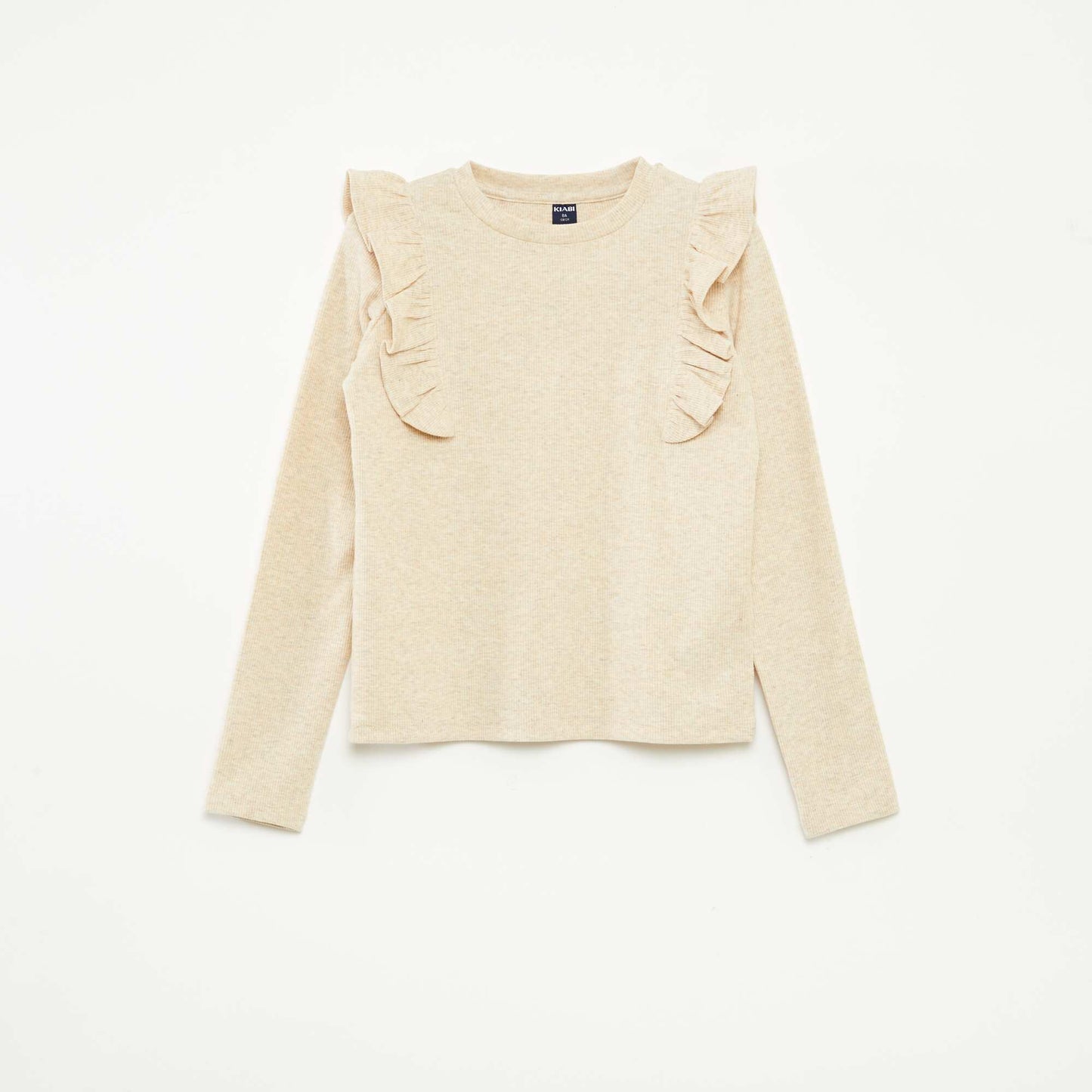 T-shirt à manches longues en matière côtelée BEIGE