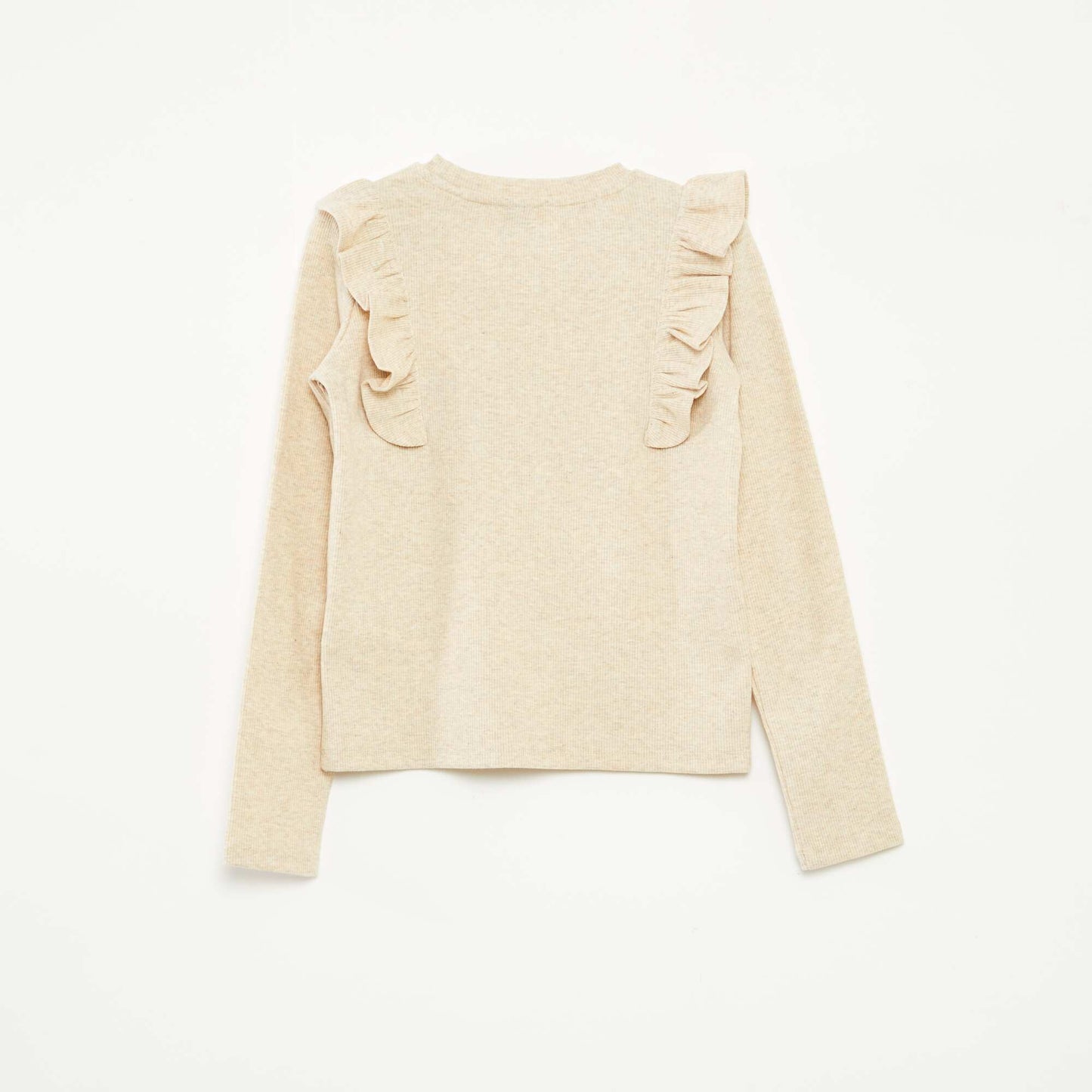 T-shirt à manches longues en matière côtelée BEIGE
