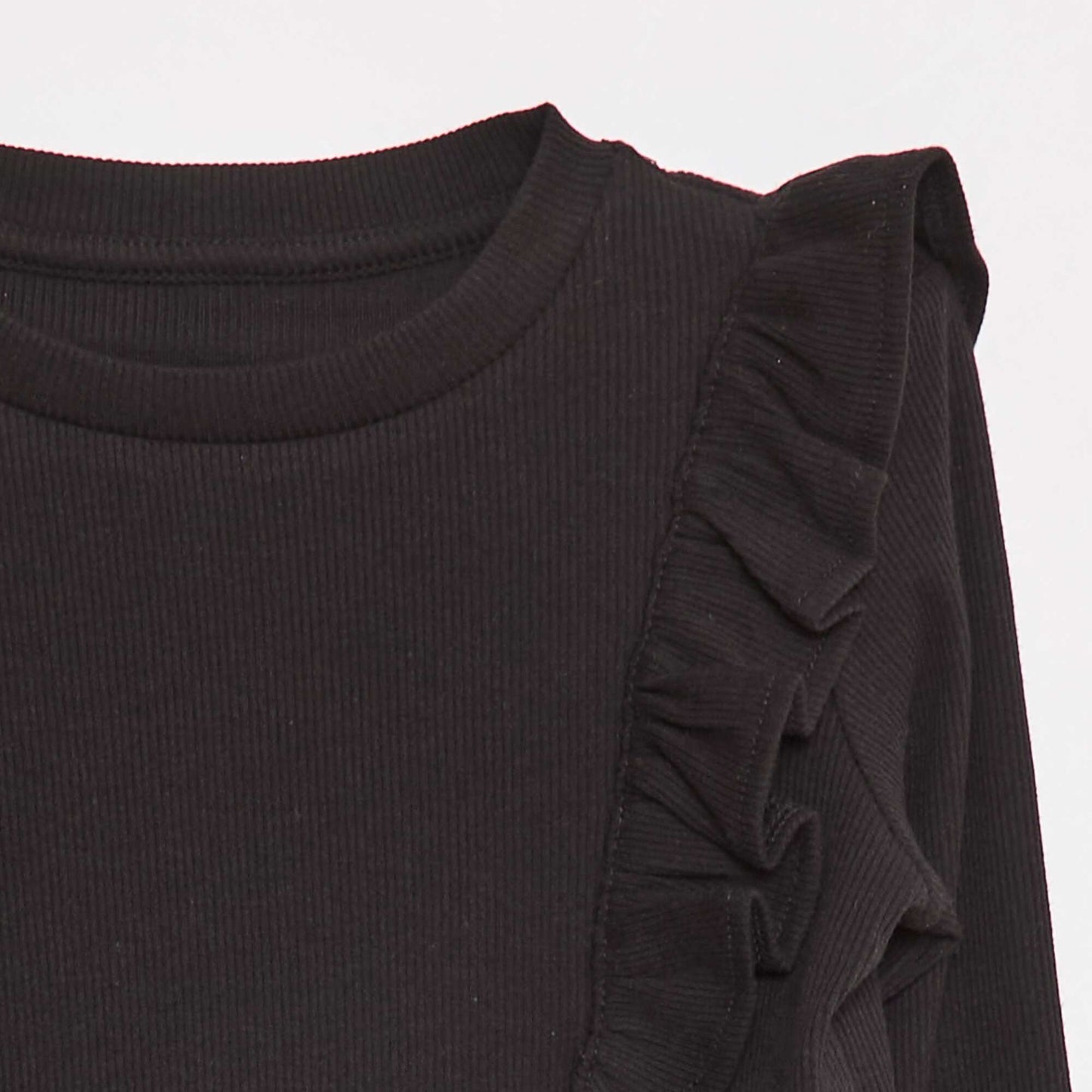 T-shirt à manches longues en matière côtelée NOIR