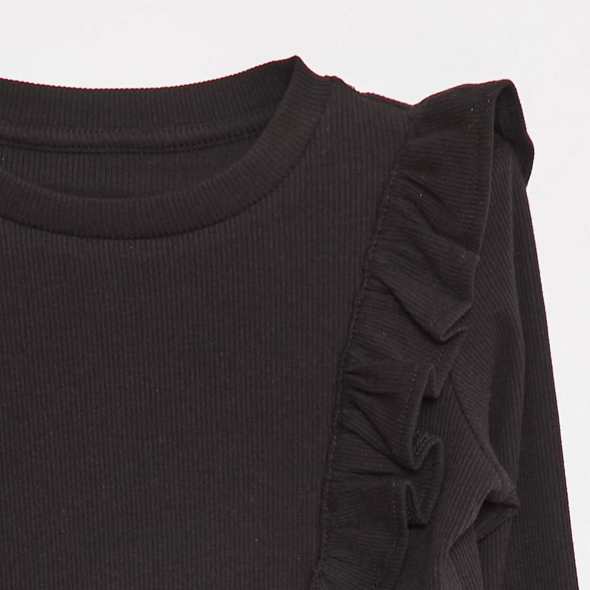 T-shirt à manches longues en matière côtelée NOIR