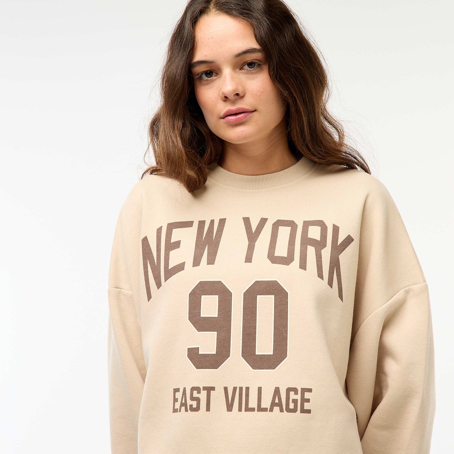 Sweat à col rond en molleton BEIGE