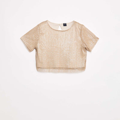 T-shirt col rond effet brillant BEIGE