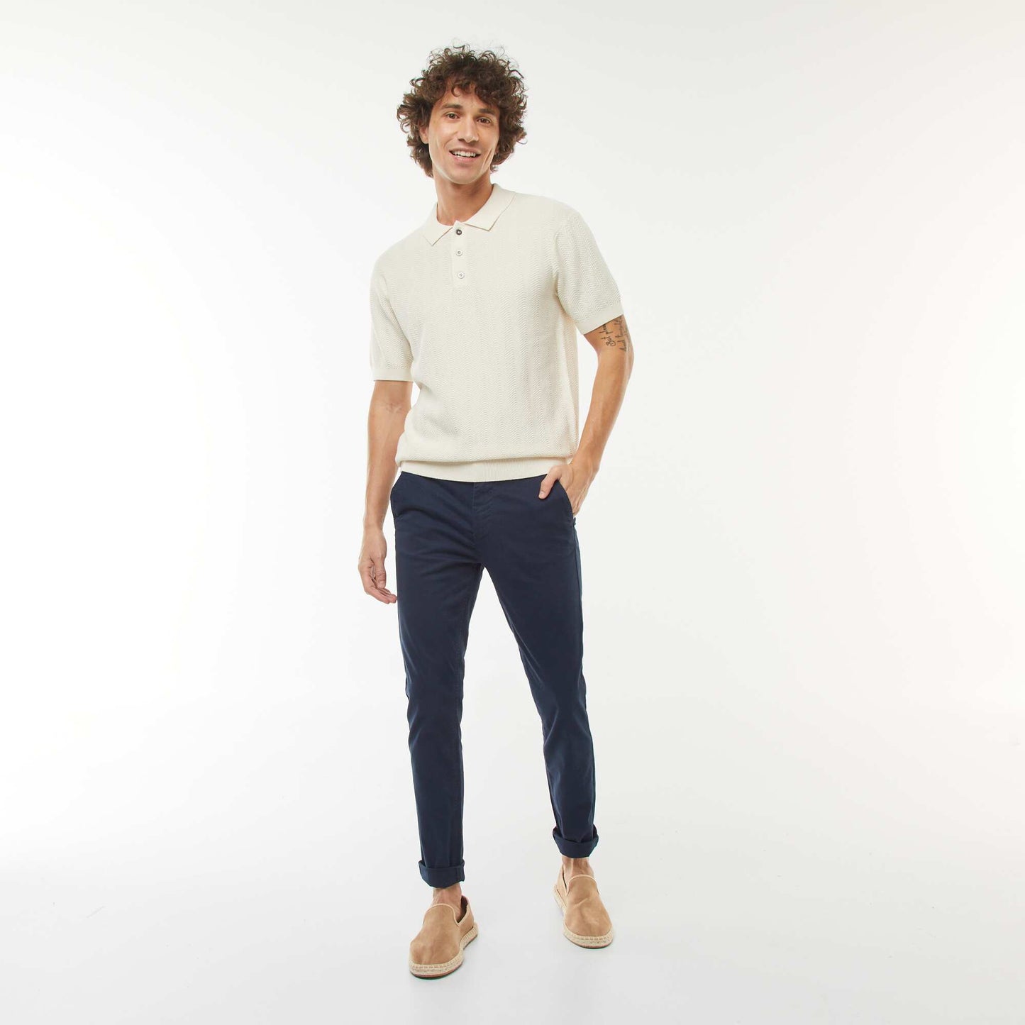 Polo en maille tricot  à manches courtes BLANC