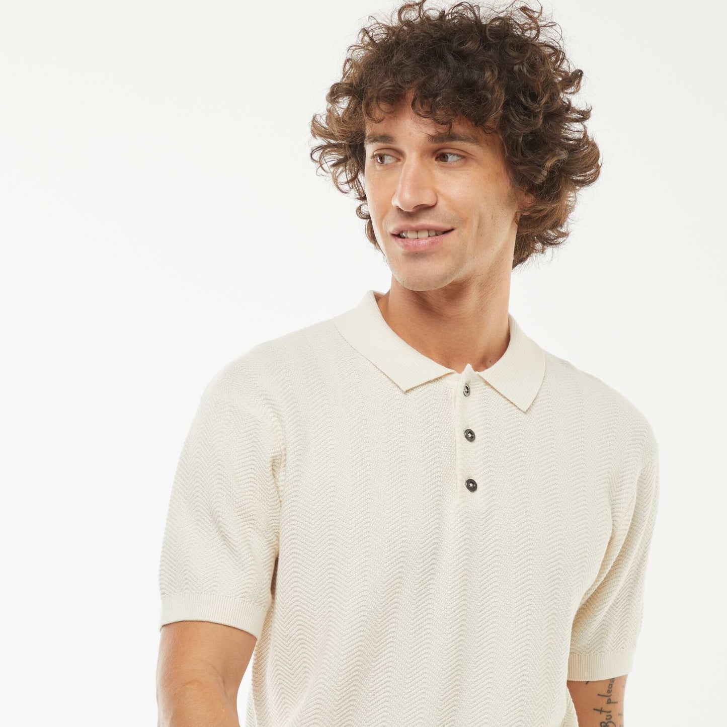 Polo en maille tricot  à manches courtes BLANC