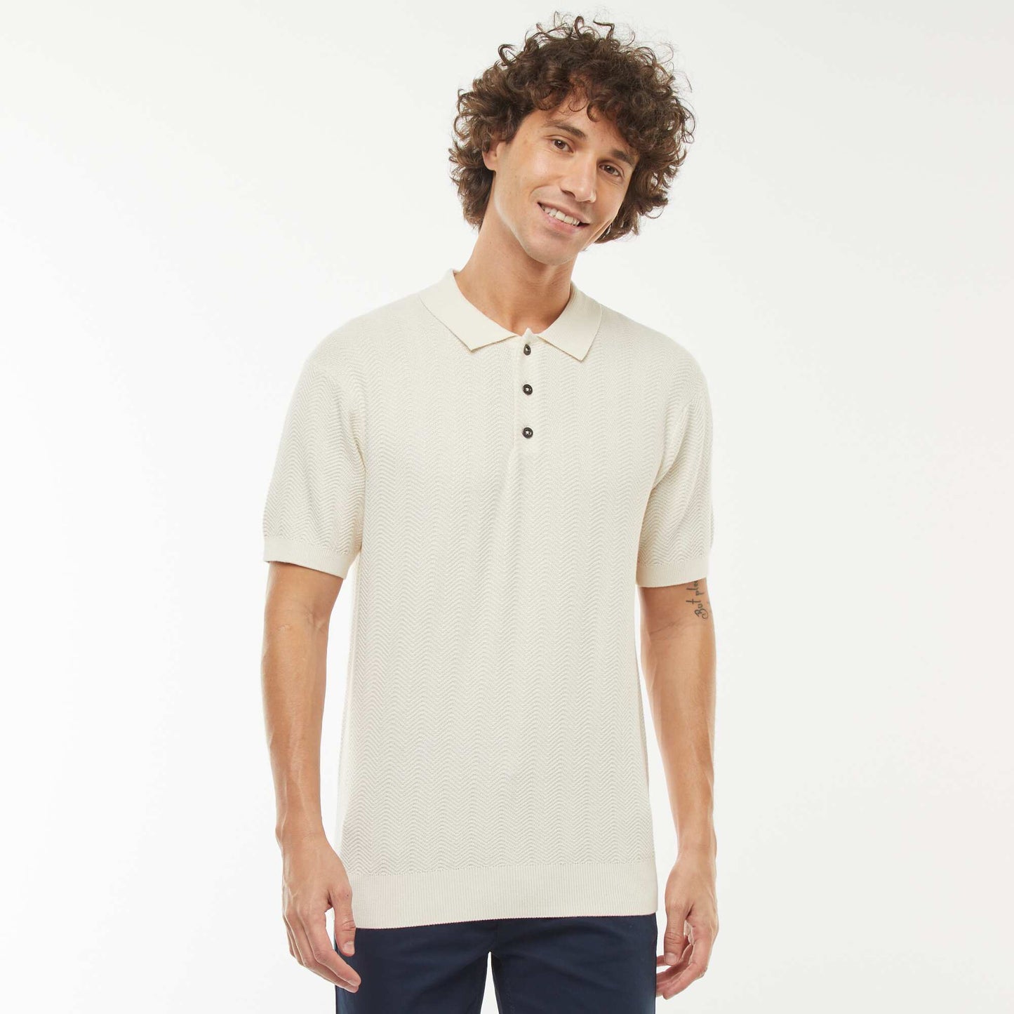 Polo en maille tricot  à manches courtes BLANC