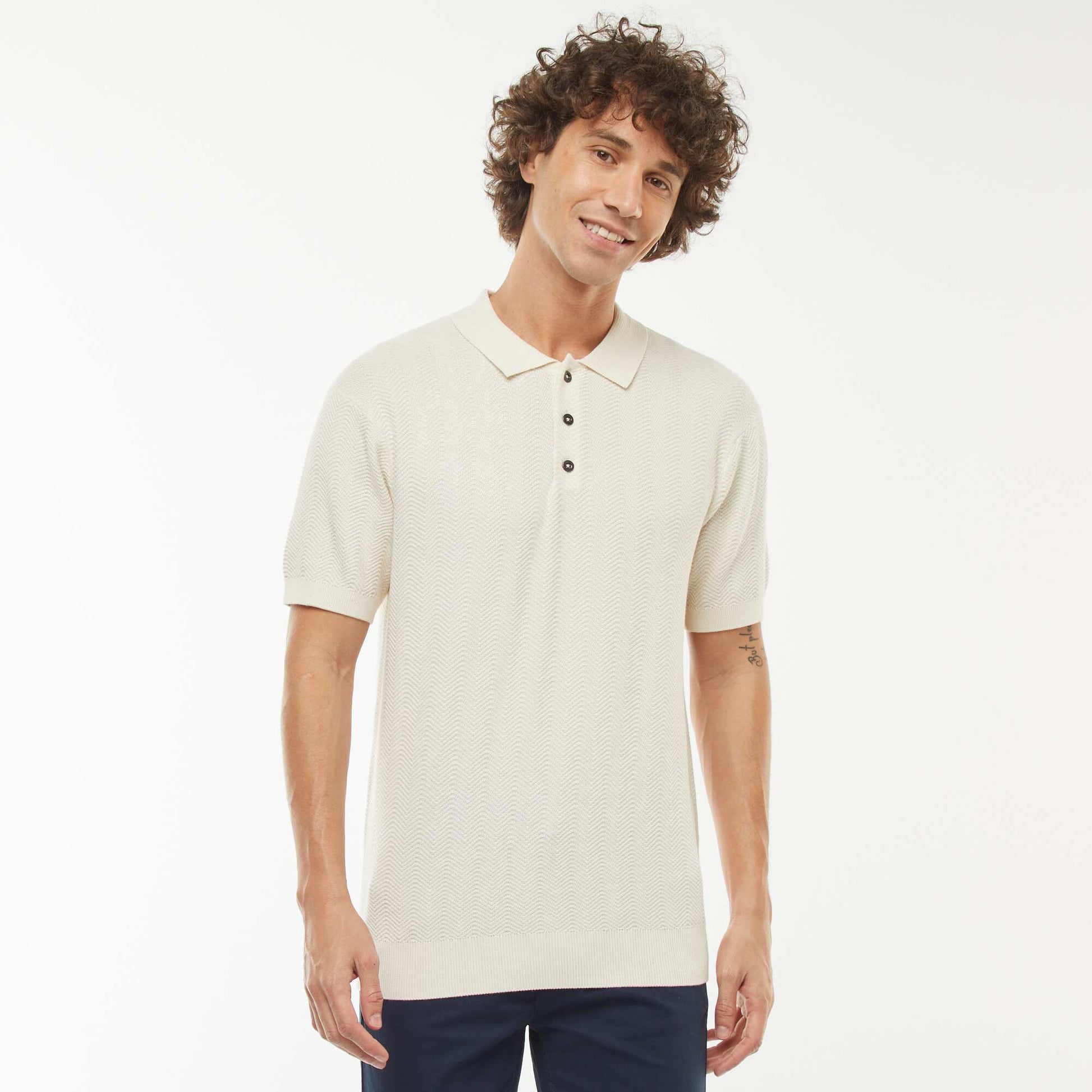 Polo en maille tricot  à manches courtes BLANC