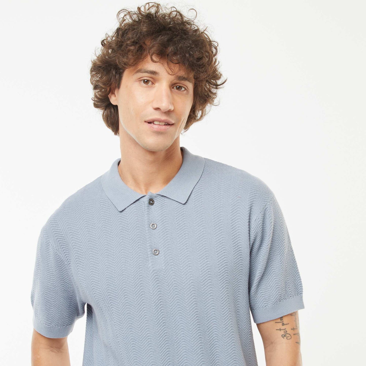 Polo en maille tricot  à manches courtes BLEU