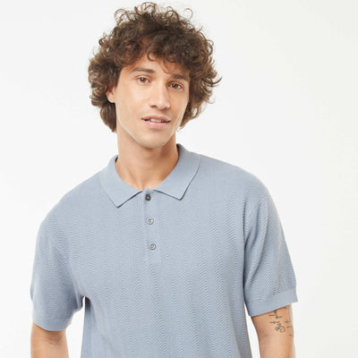 Polo en maille tricot  à manches courtes BLEU