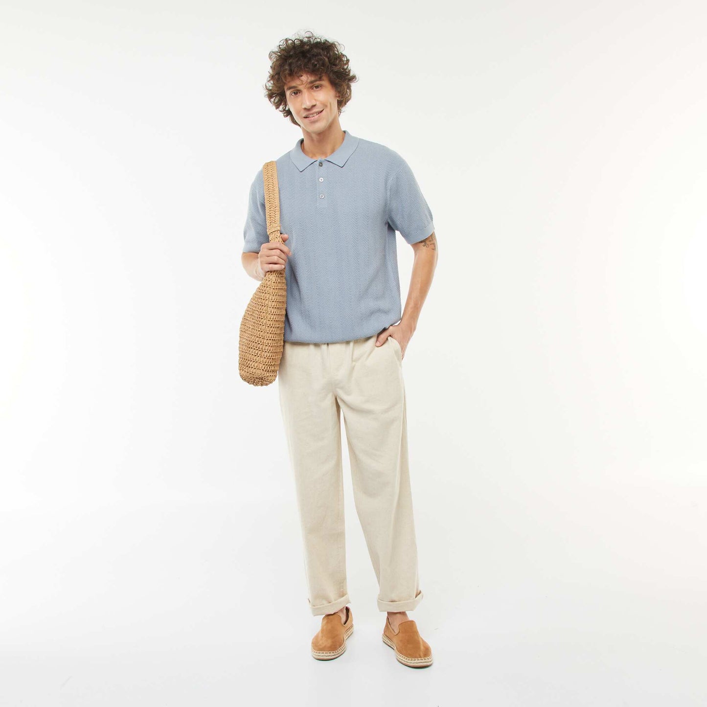 Polo en maille tricot  à manches courtes BLEU