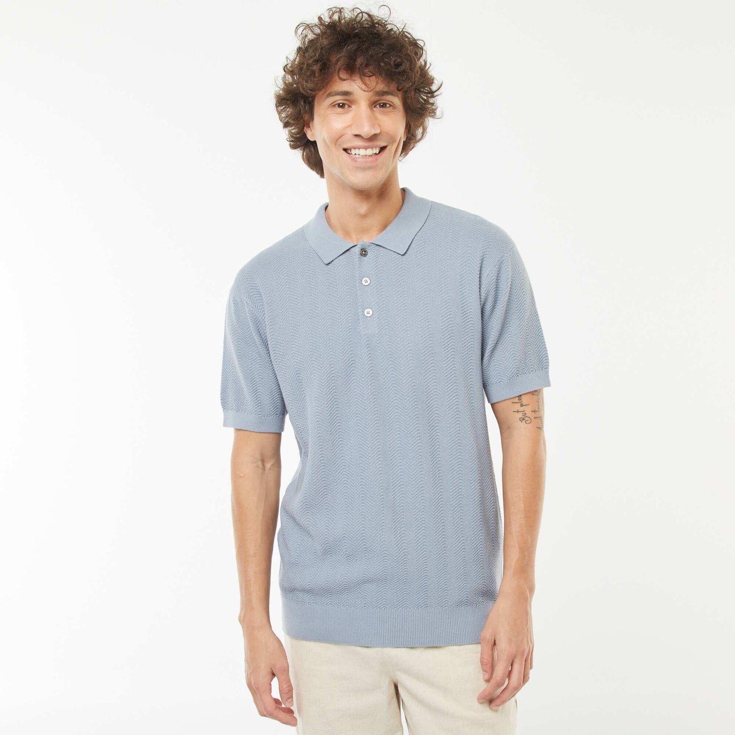 Polo en maille tricot  à manches courtes BLEU