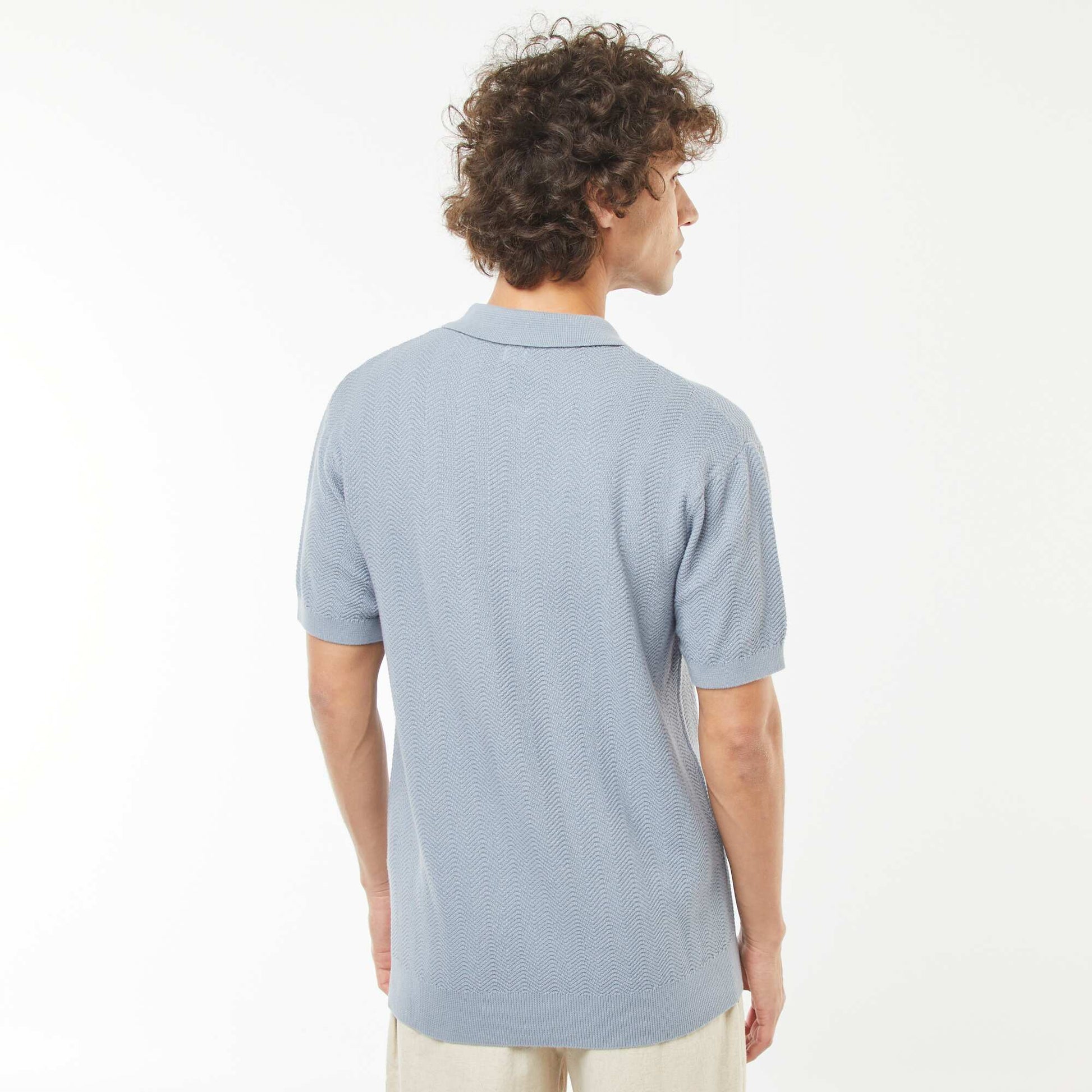 Polo en maille tricot  à manches courtes BLEU