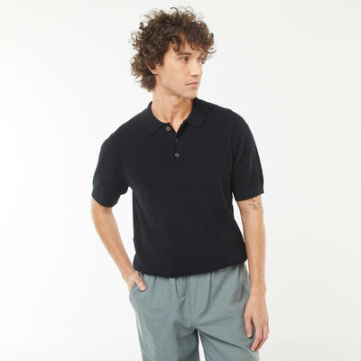 Polo en maille tricot  à manches courtes NOIR