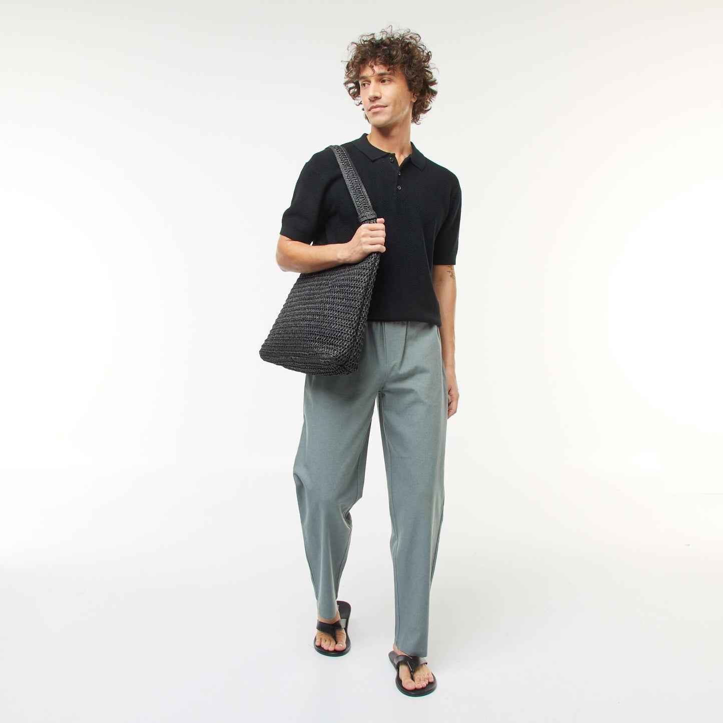 Polo en maille tricot  à manches courtes NOIR
