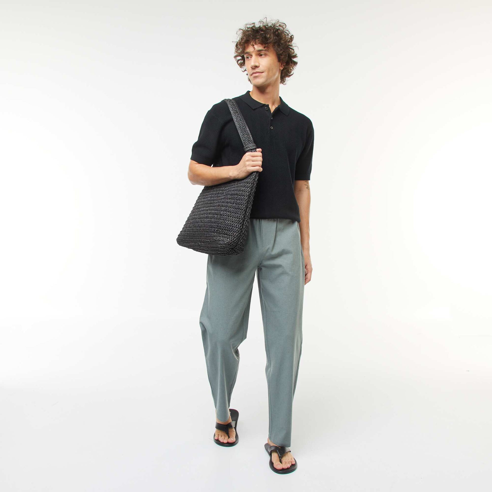 Polo en maille tricot  à manches courtes NOIR