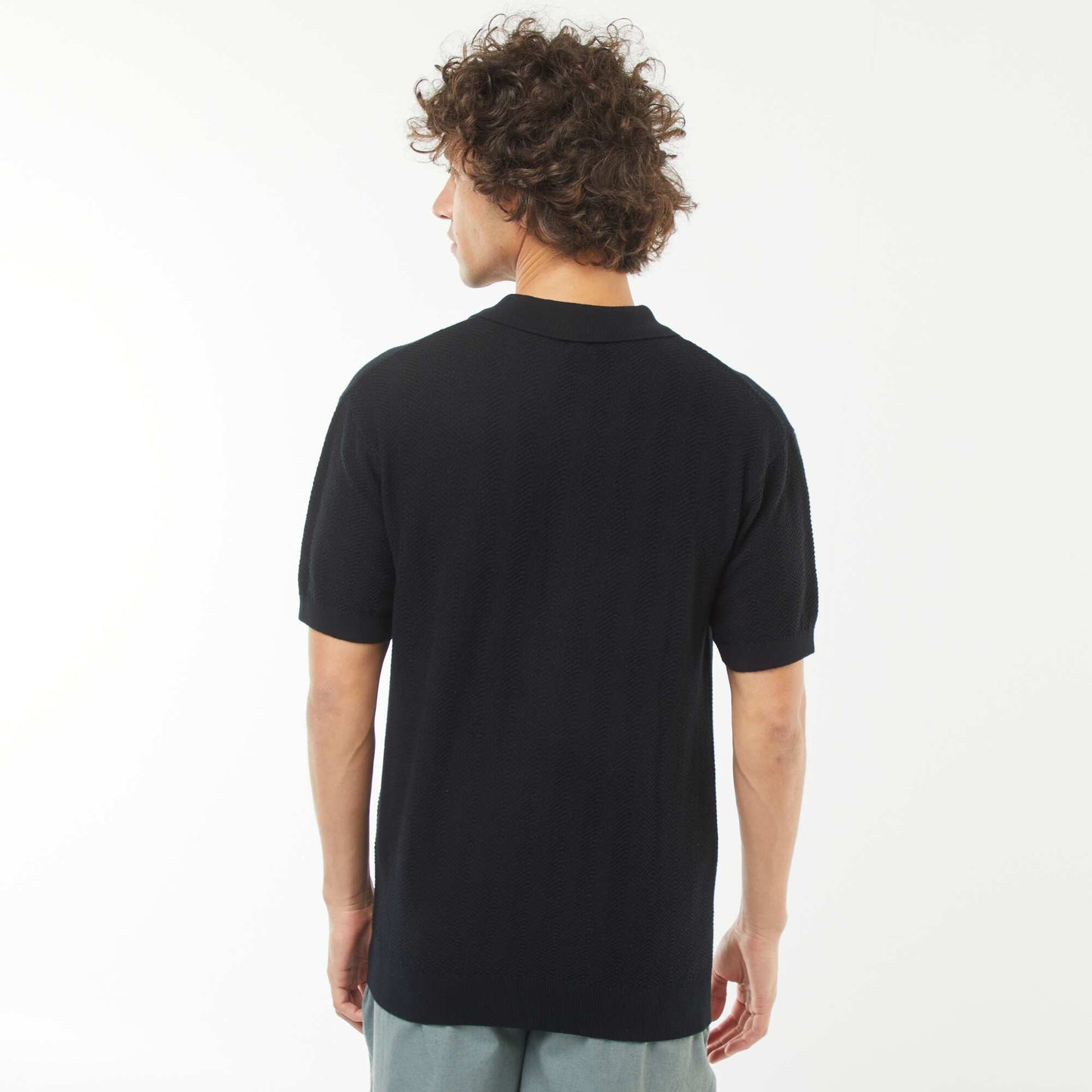 Polo en maille tricot  à manches courtes NOIR