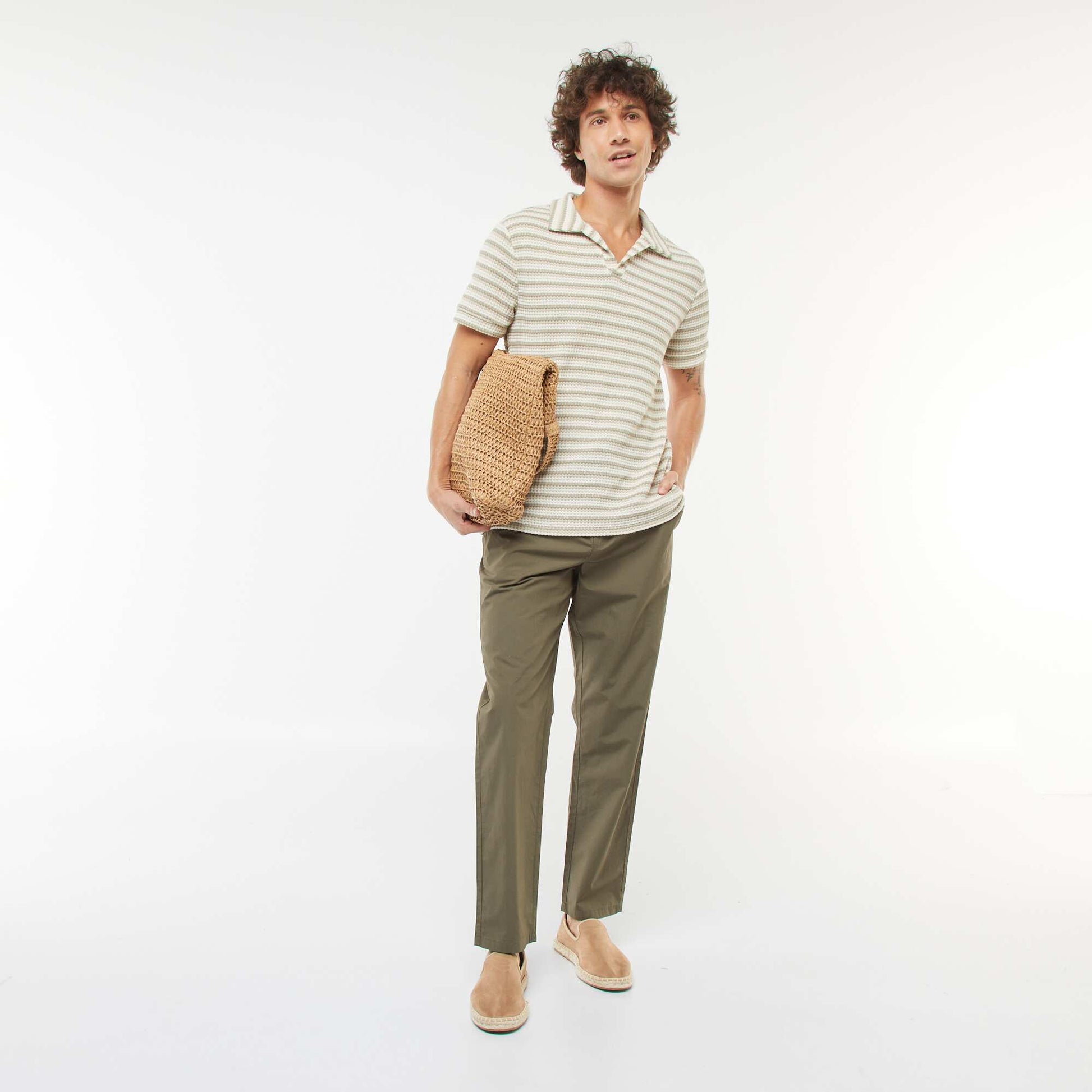 Polo manches courtes en maille fantaisie ajourée BLANC
