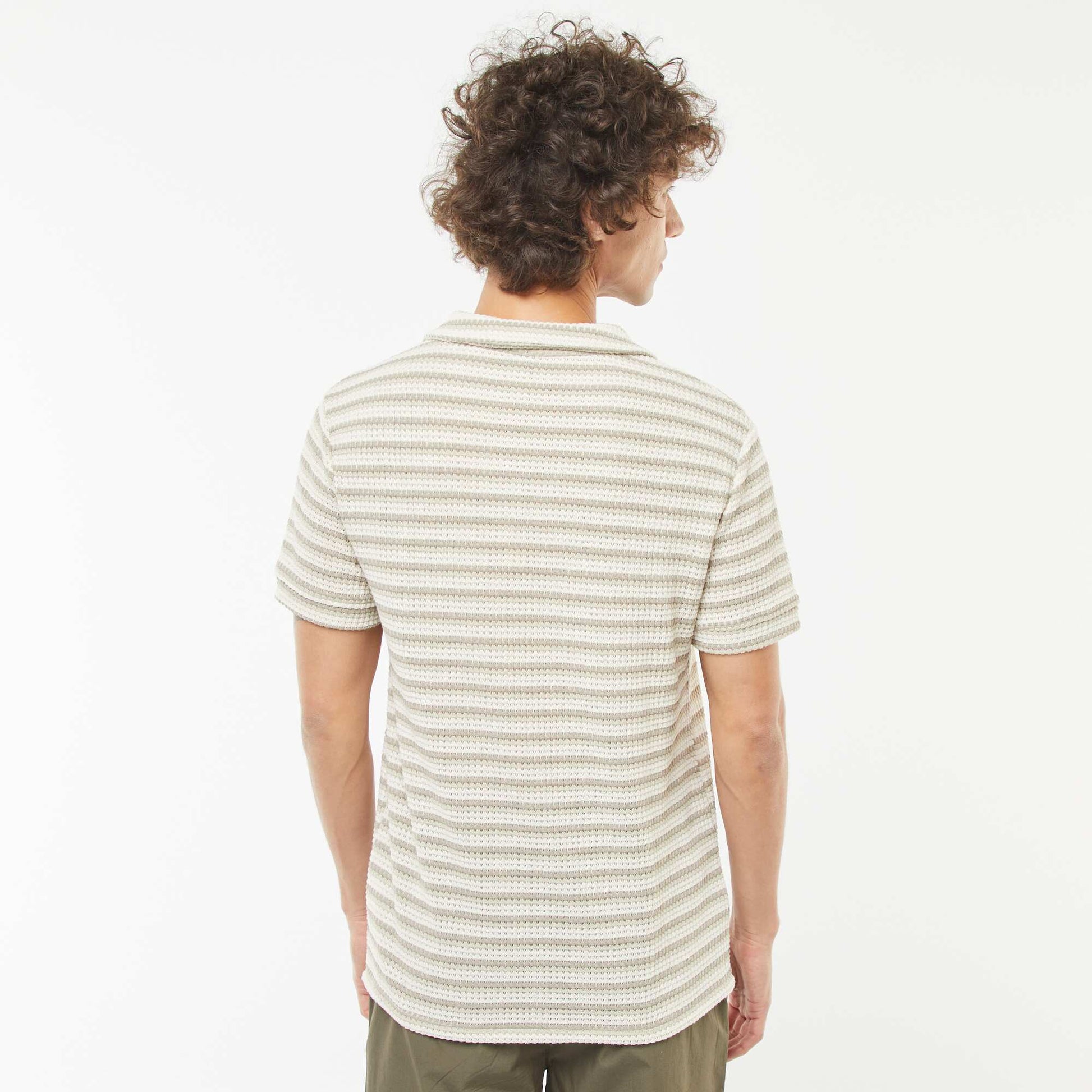 Polo manches courtes en maille fantaisie ajourée BLANC