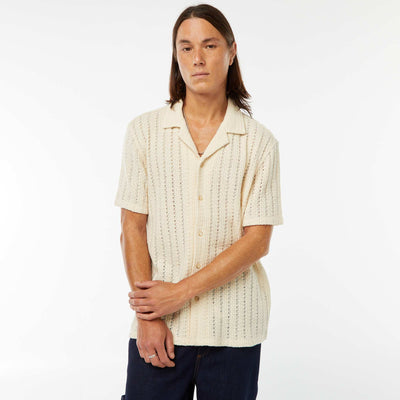 Chemise manches courtes en matière ajourée BLANC