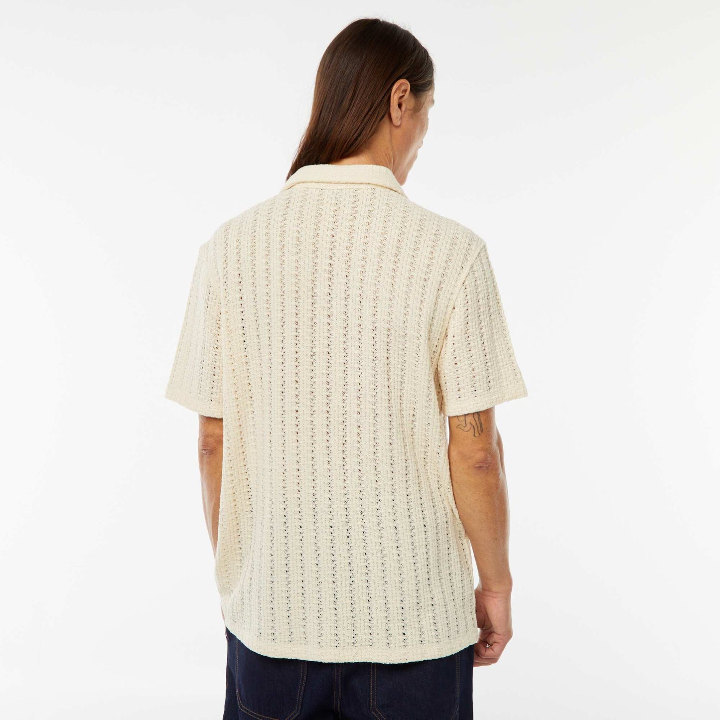 Chemise manches courtes en matière ajourée BLANC