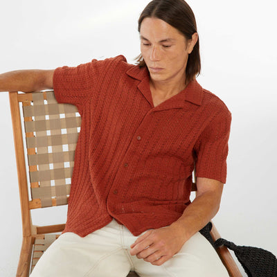 Chemise manches courtes en matière ajourée MARRON