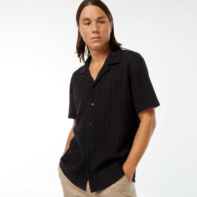 Chemise manches courtes en matière ajourée NOIR