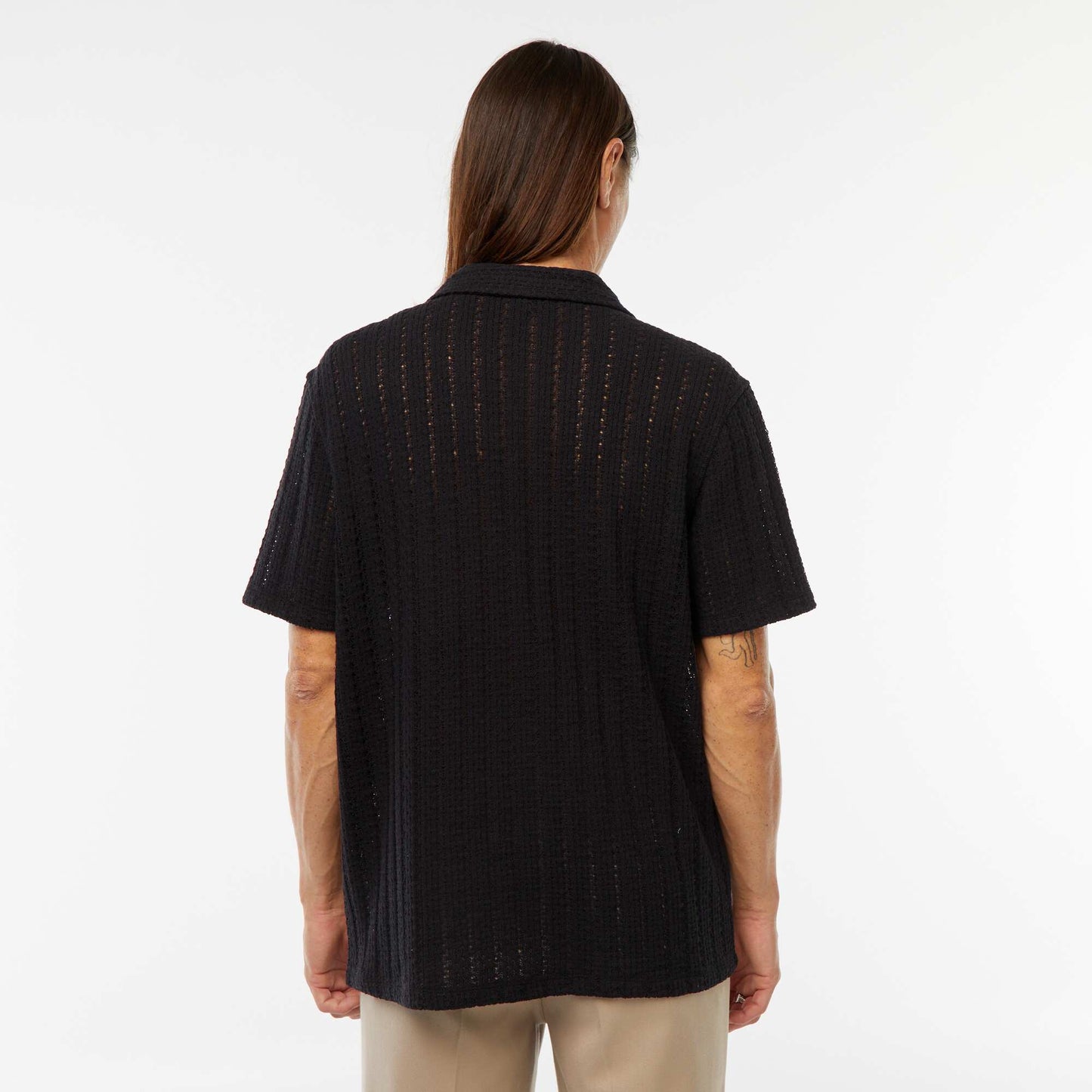 Chemise manches courtes en matière ajourée NOIR