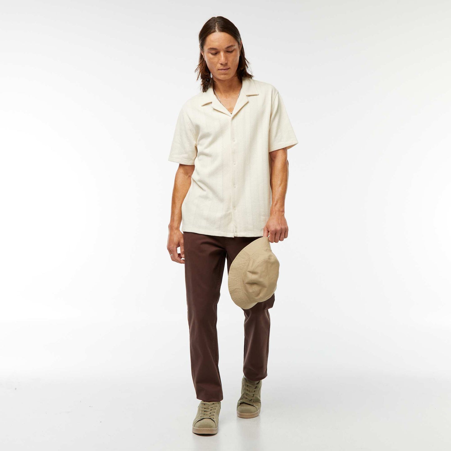 Chemise manches courtes en maille ajourée BLANC