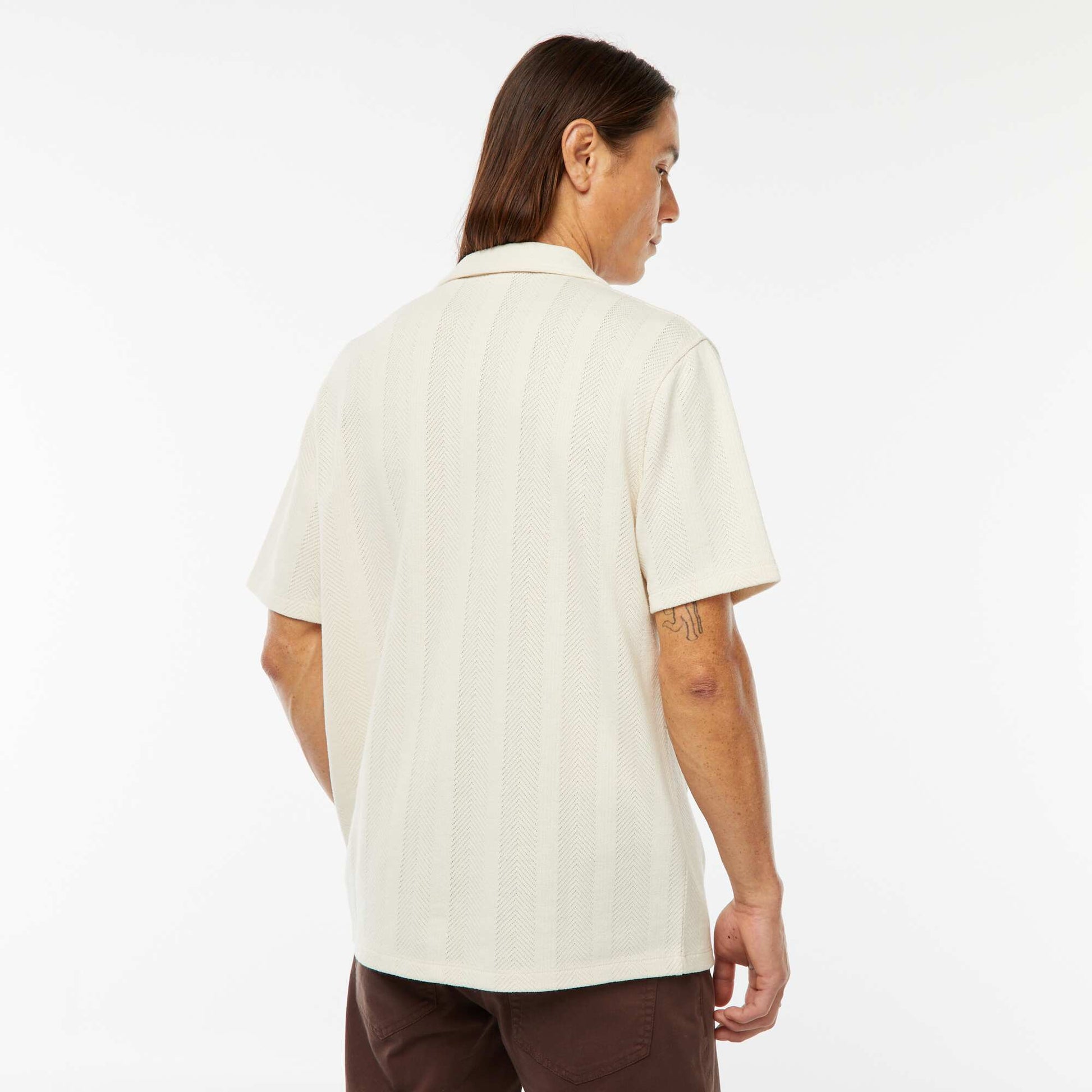 Chemise manches courtes en maille ajourée BLANC
