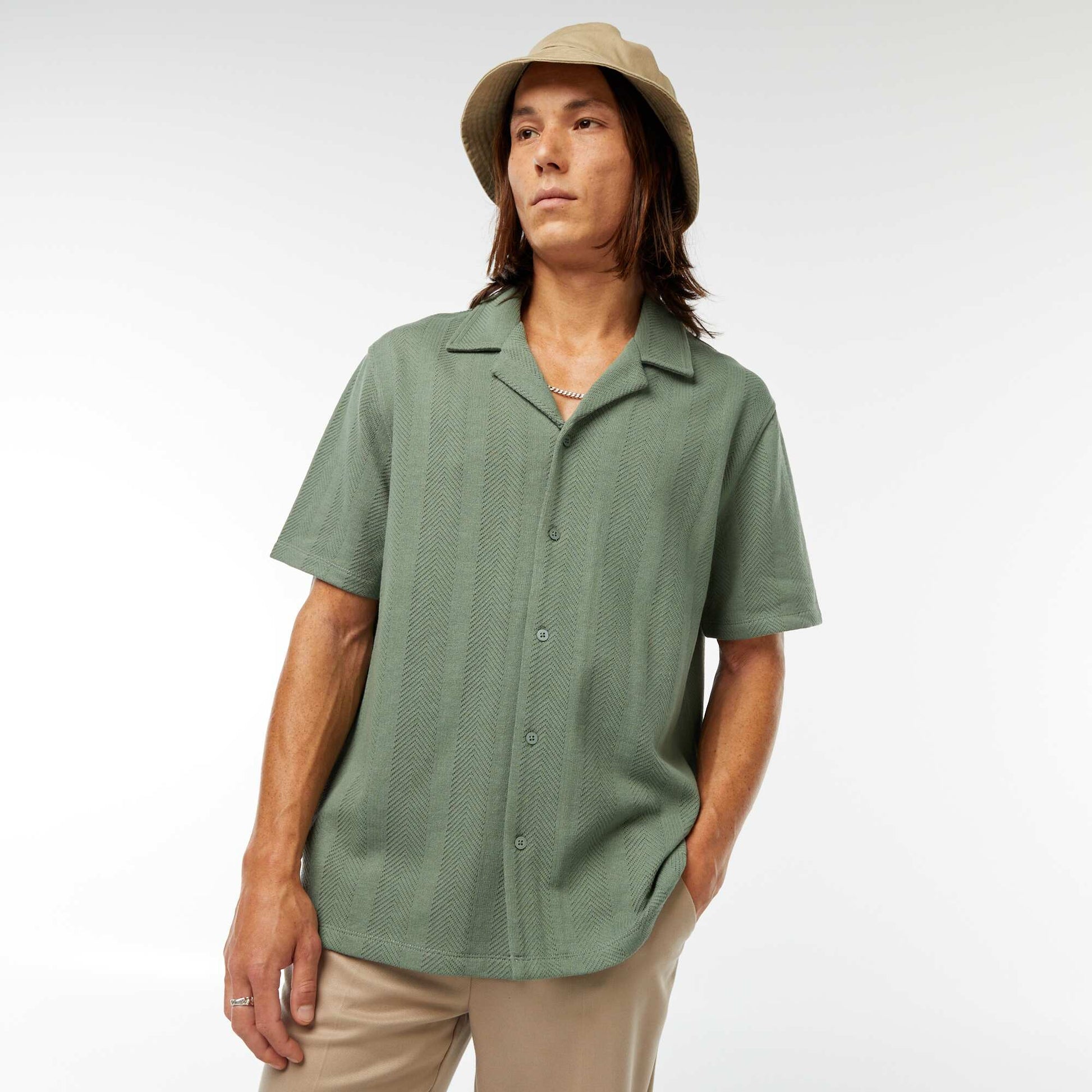 Chemise manches courtes en maille ajourée VERT