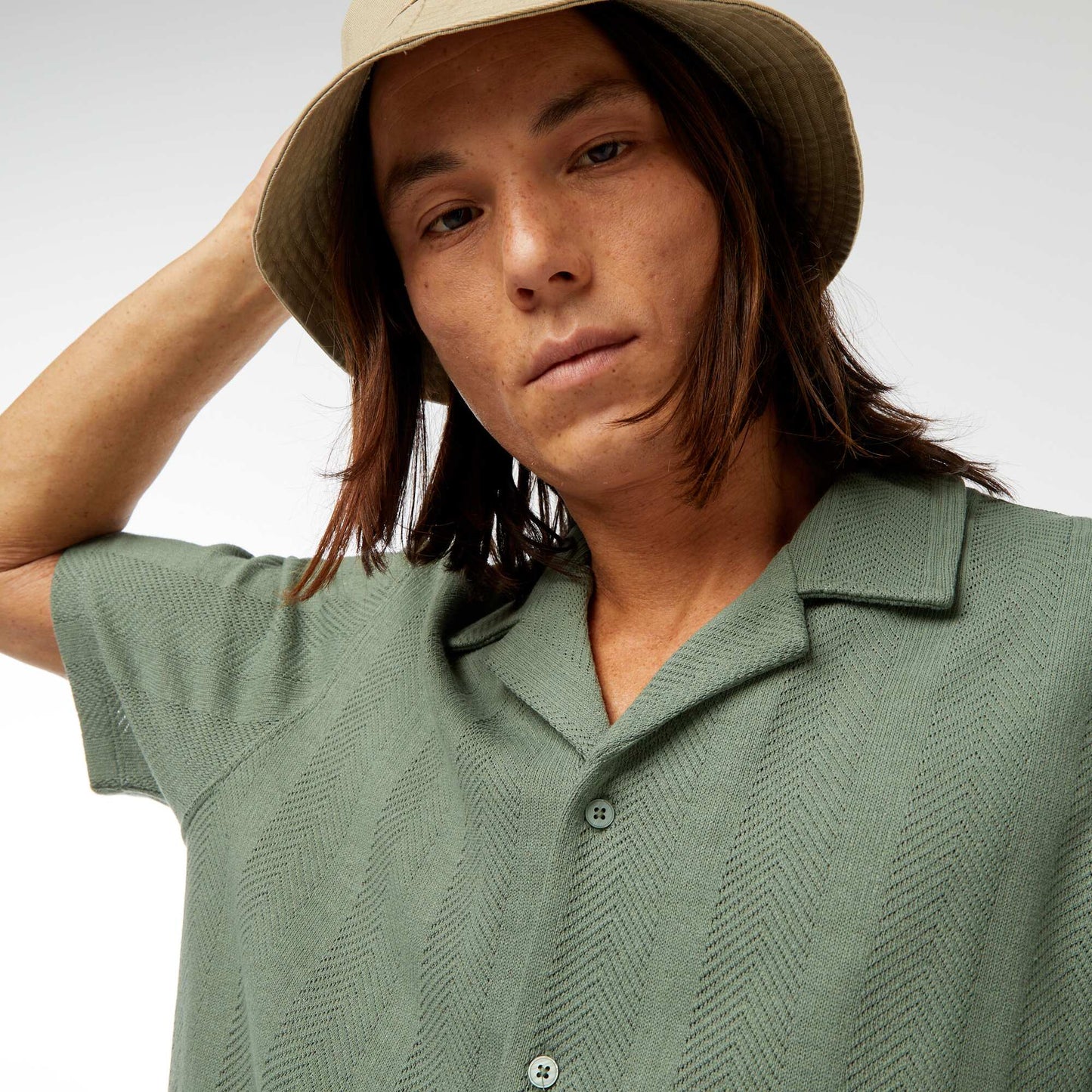 Chemise manches courtes en maille ajourée VERT
