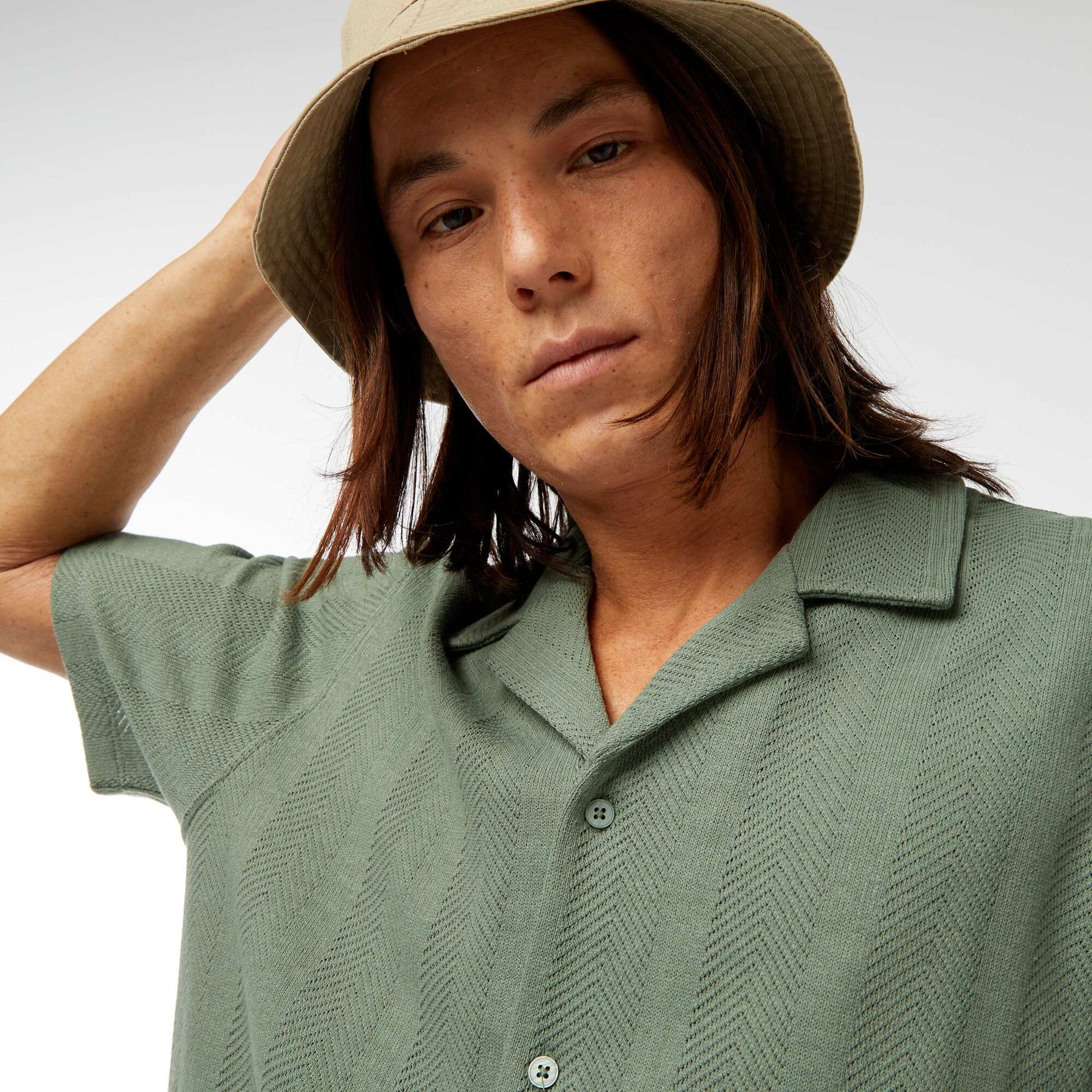 Chemise manches courtes en maille ajourée VERT