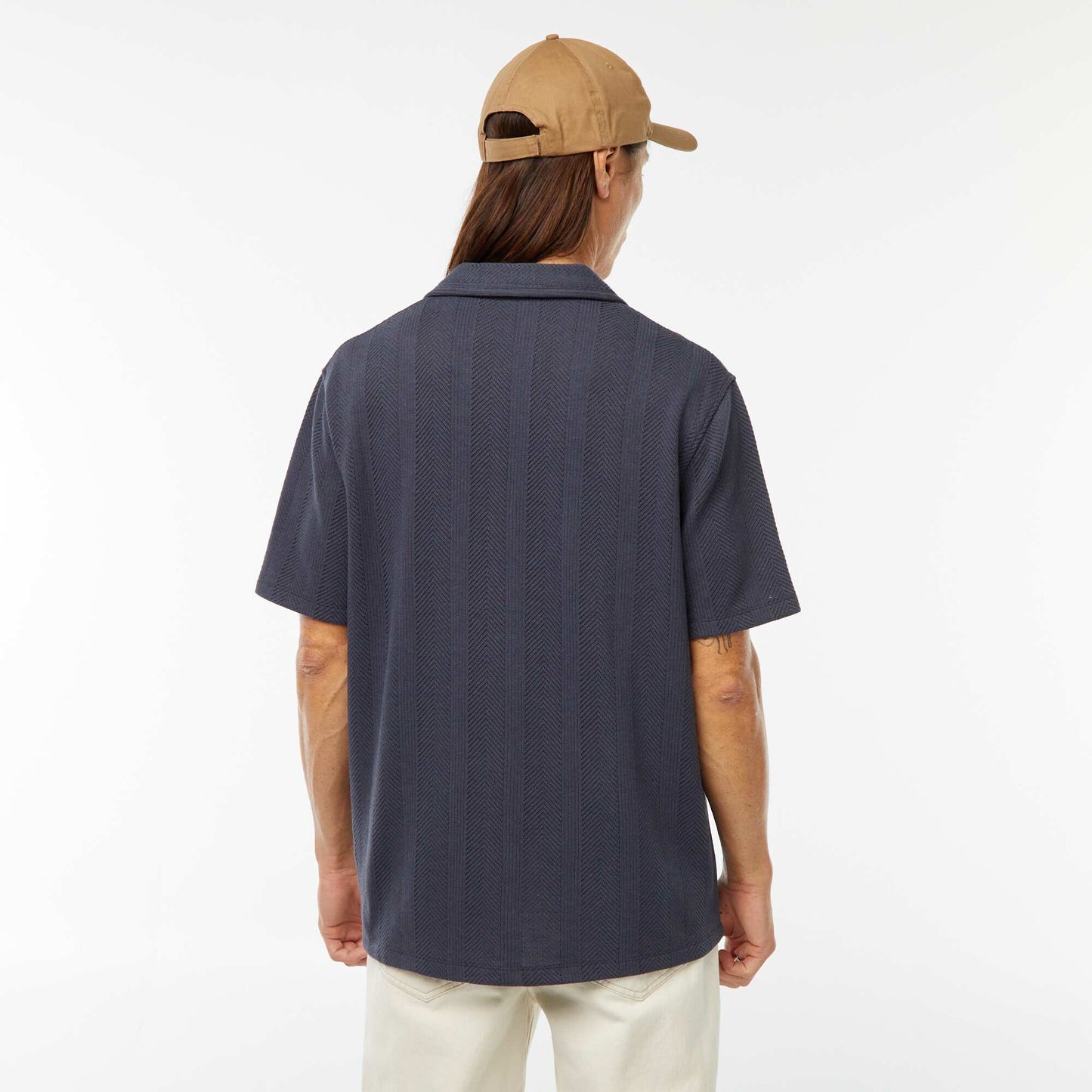 Chemise manches courtes en maille ajourée BLEU