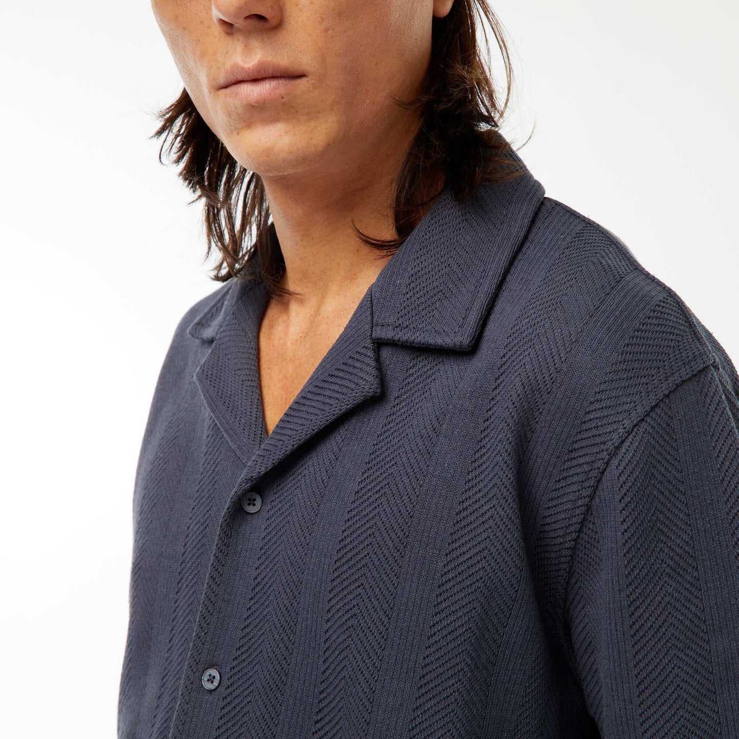 Chemise manches courtes en maille ajourée BLEU