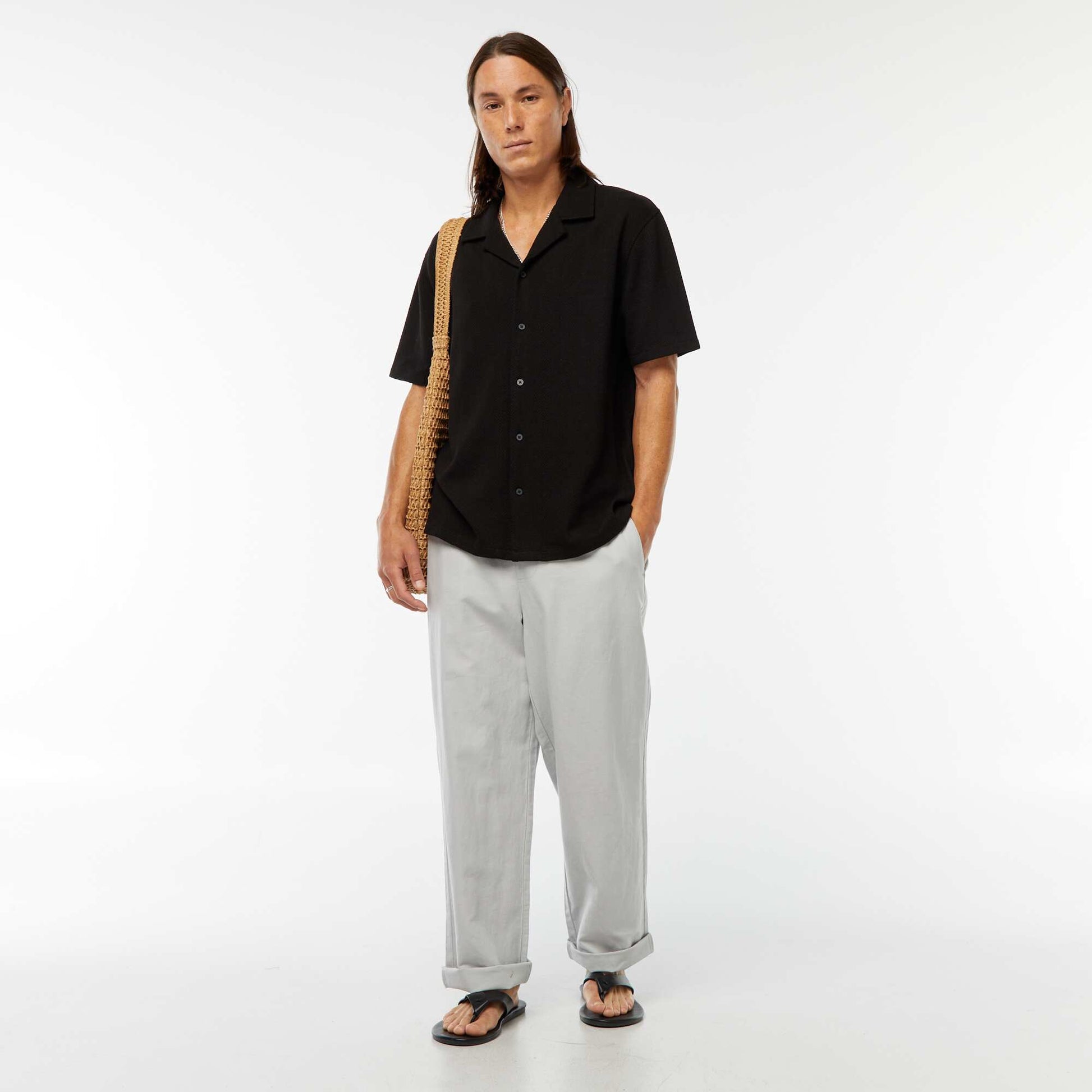 Chemise manches courtes en maille ajourée NOIR