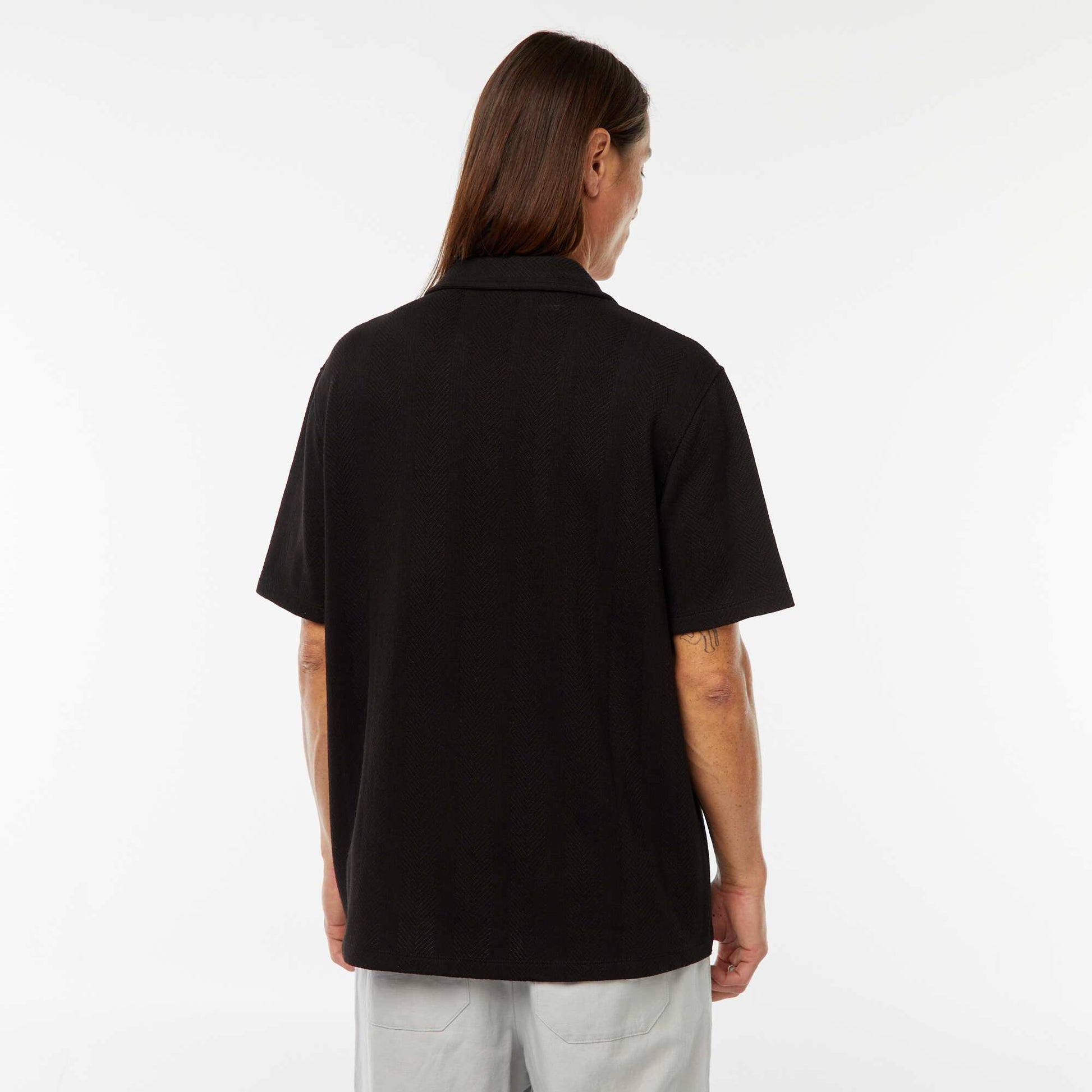 Chemise manches courtes en maille ajourée NOIR