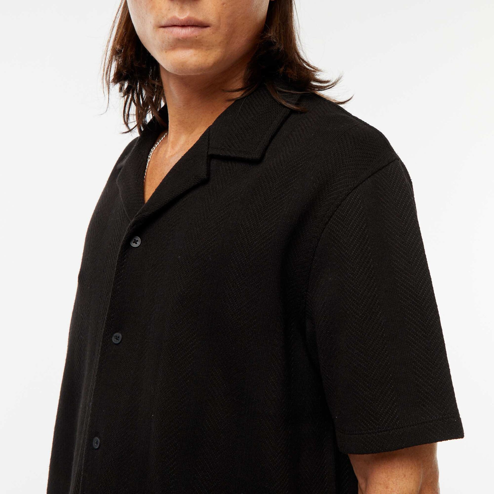 Chemise manches courtes en maille ajourée NOIR