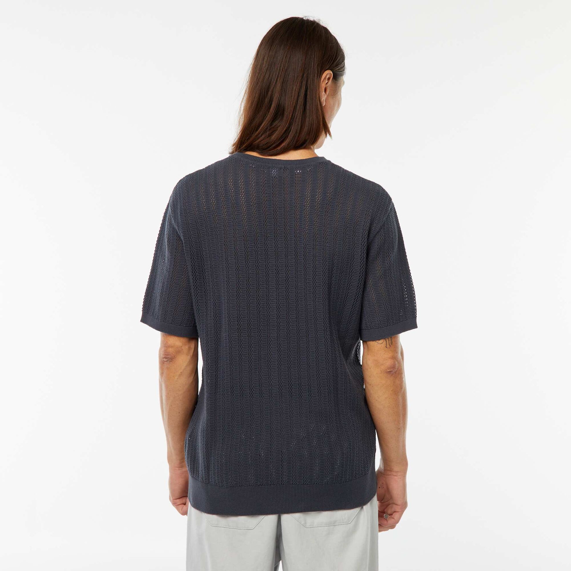 T-shirt en maille tricot à manches courtes BLEU