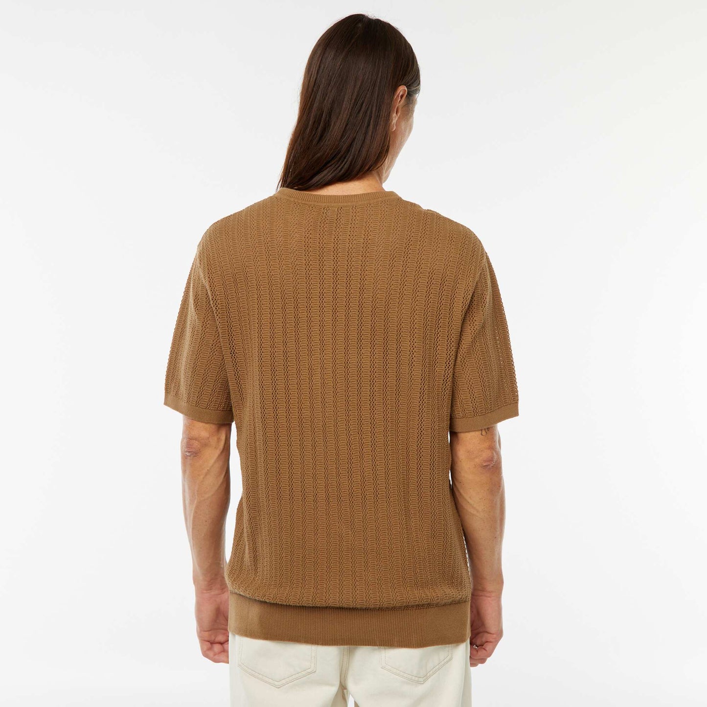 T-shirt en maille tricot à manches courtes MARRON