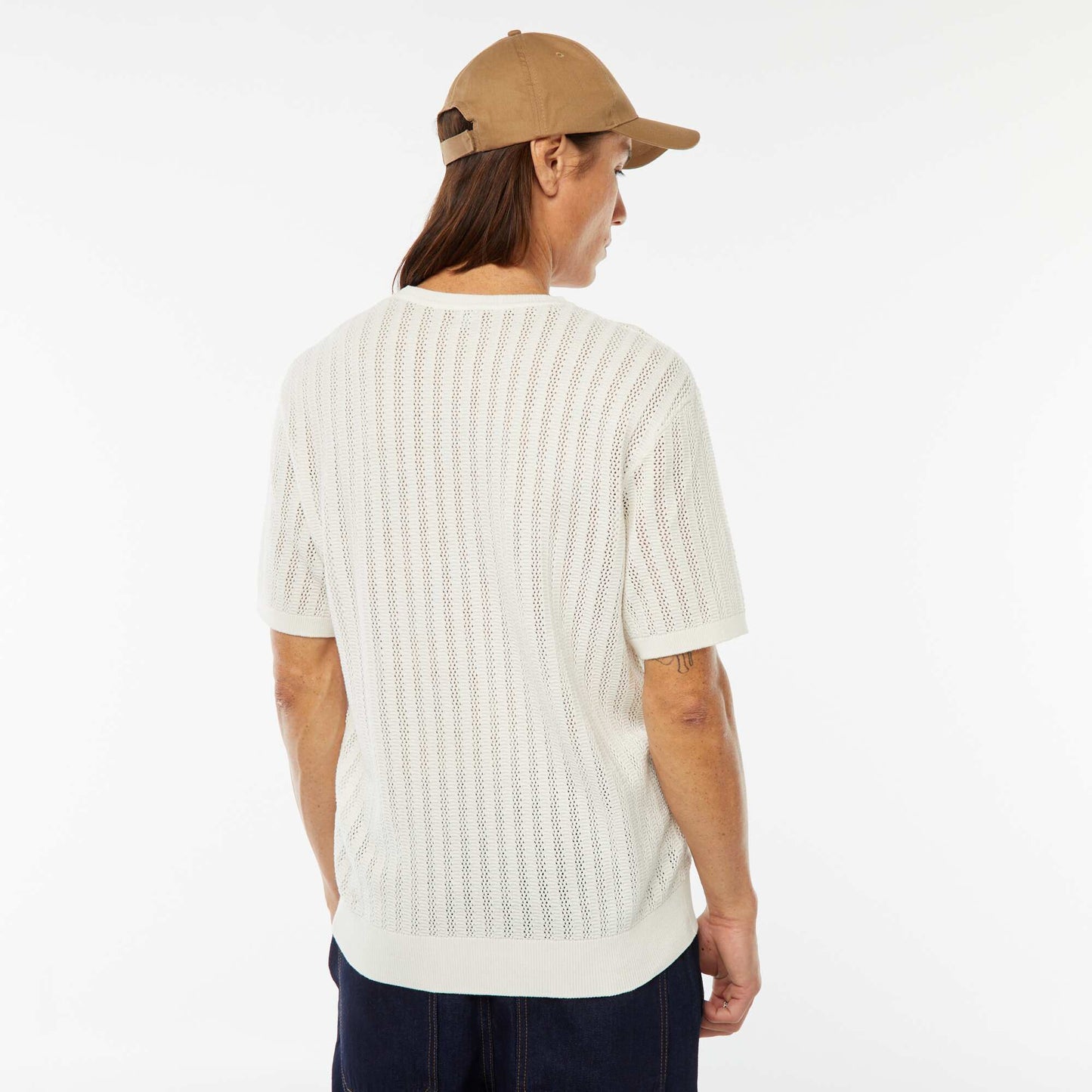 T-shirt en maille tricot à manches courtes BLANC