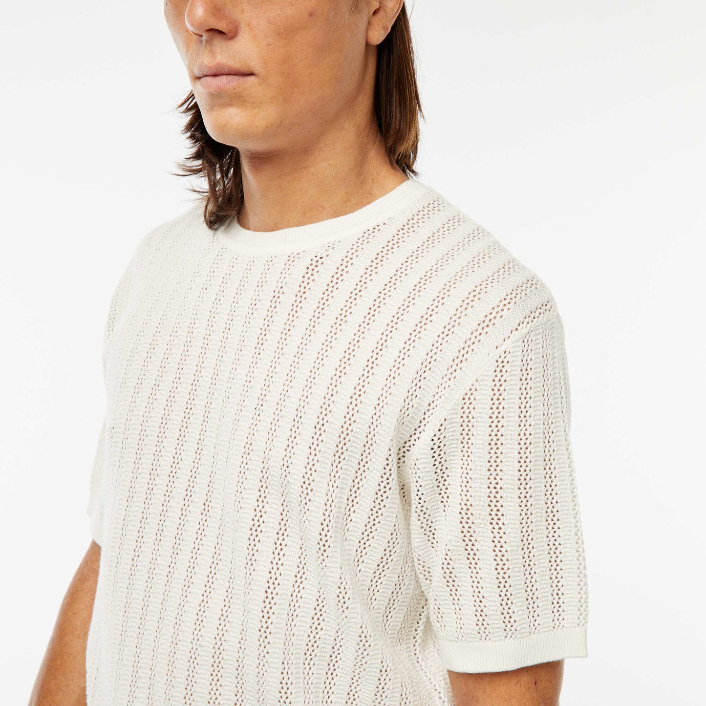 T-shirt en maille tricot à manches courtes BLANC