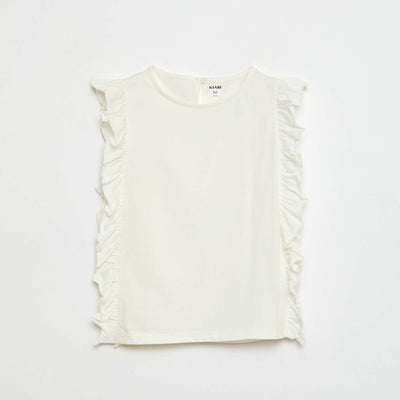 T-shirt sans manches volanté uni BLANC
