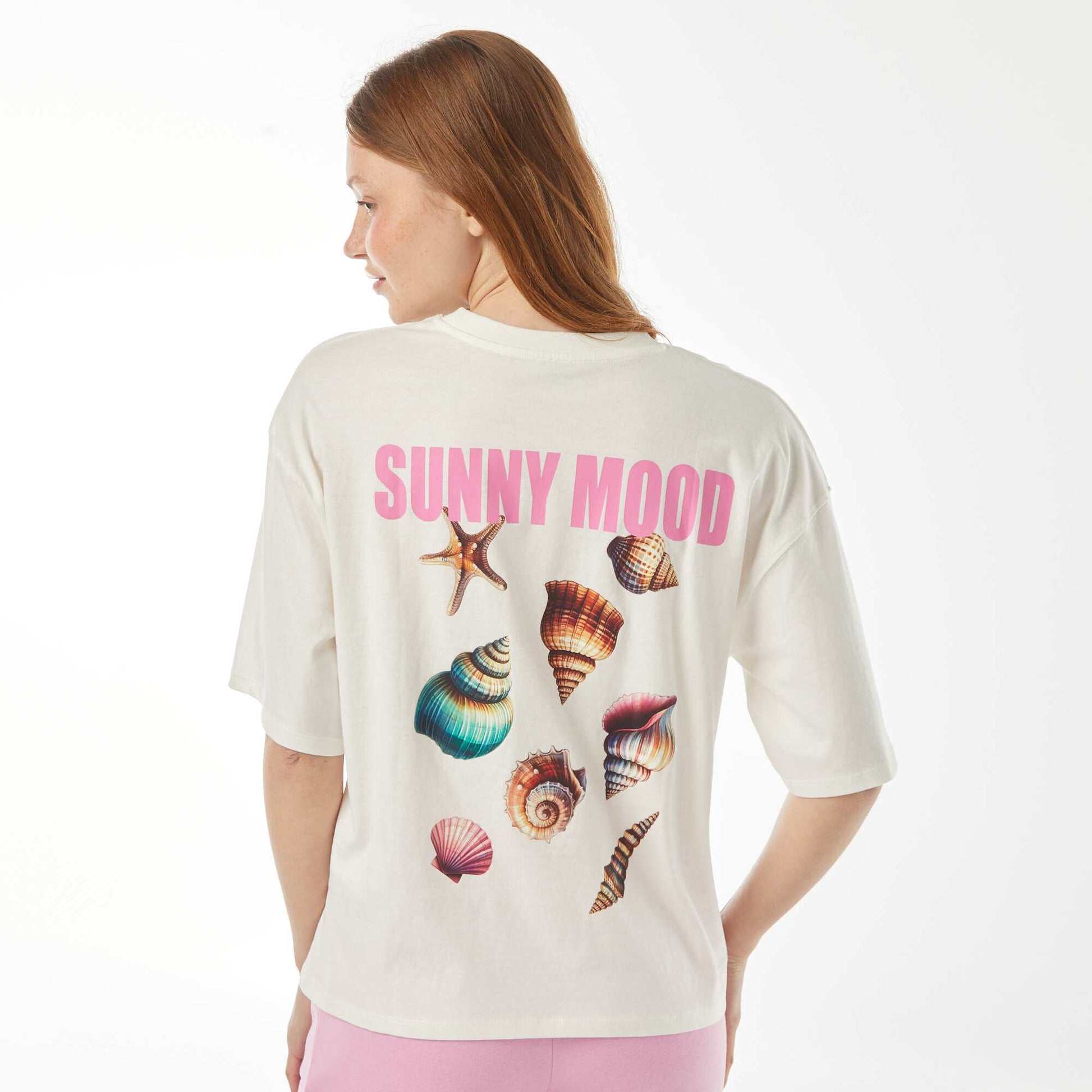 T-shirt oversize manches courtes imprimé 'coquillages' BLANC