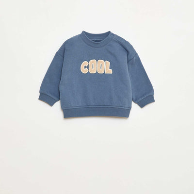 Sweat avec broderie 'cool' en molleton gratté BLEU